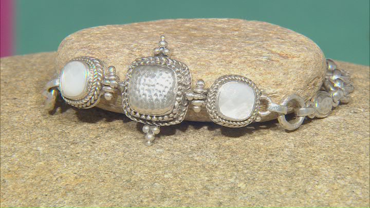 White Mother-of-Pearl Silver Station Bracelet