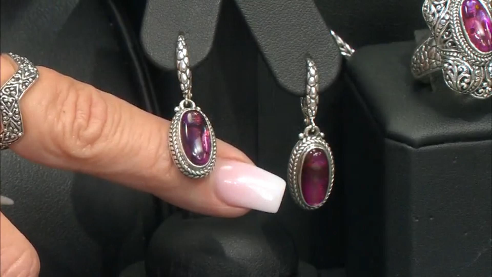 Purple Abalone Quartz Triplet Silver Earrings Video Thumbnail