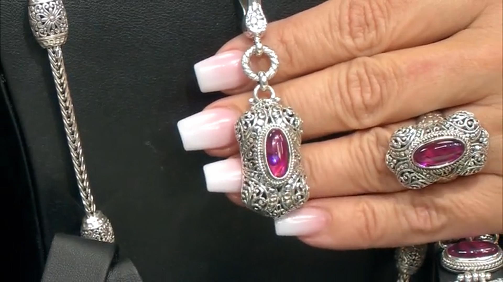 Purple Abalone Shell Quartz Triplet Silver Enhancer Pendant Video Thumbnail