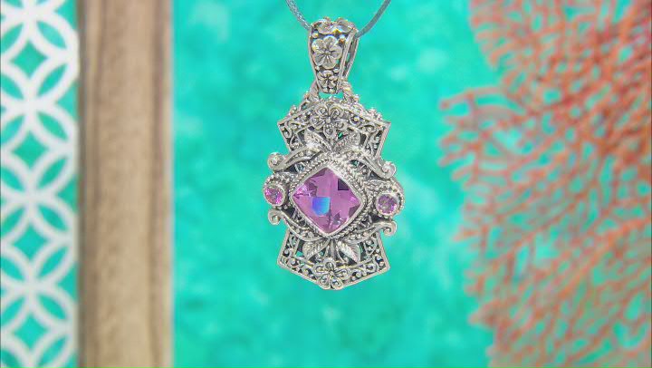 Pink Lab Created Sapphire, English Tearose™ Topaz Silver Pendant 9.19ctw Video Thumbnail