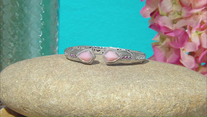 Pink Opal and Ruby Silver Watermark Bracelet .06ctw Video Thumbnail