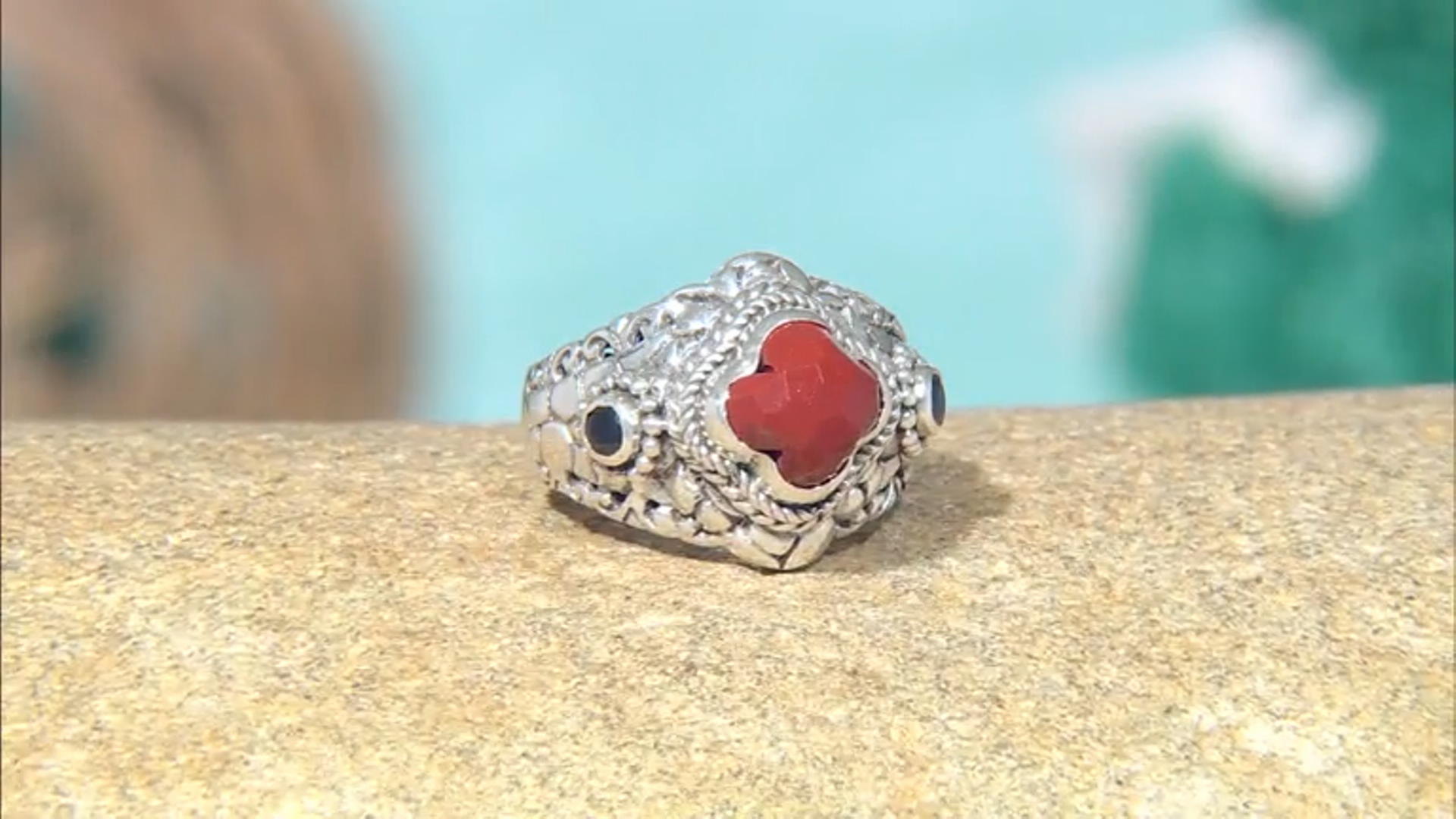 Red Jasper & Black Spinel Silver Ring .12ctw Video Thumbnail