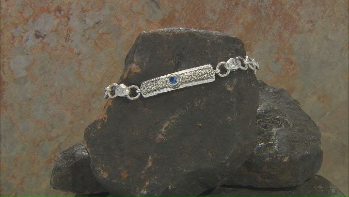 Blue Tanzanite Silver Hammered Bracelet0 .43ct