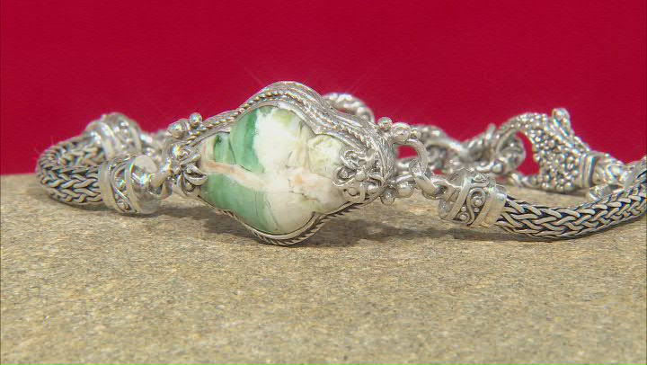 Green Opal Sterling Silver Frangipani Bracelet