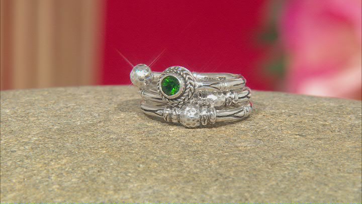 Green Chrome Diopside Silver Stackable Set of 3 Rings .25ct Video Thumbnail