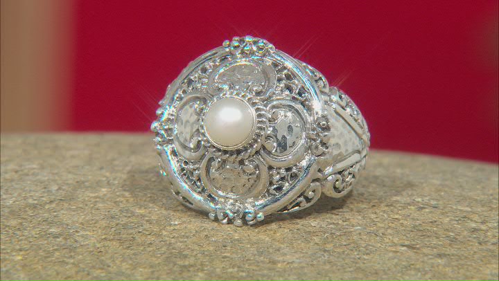 White Cultured Freshwater Pearl Silver Ring
