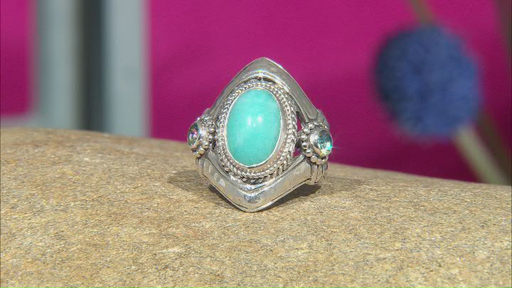Blue Amazonite & Bali Crush™ Topaz Silver Ring .60ctw Video Thumbnail
