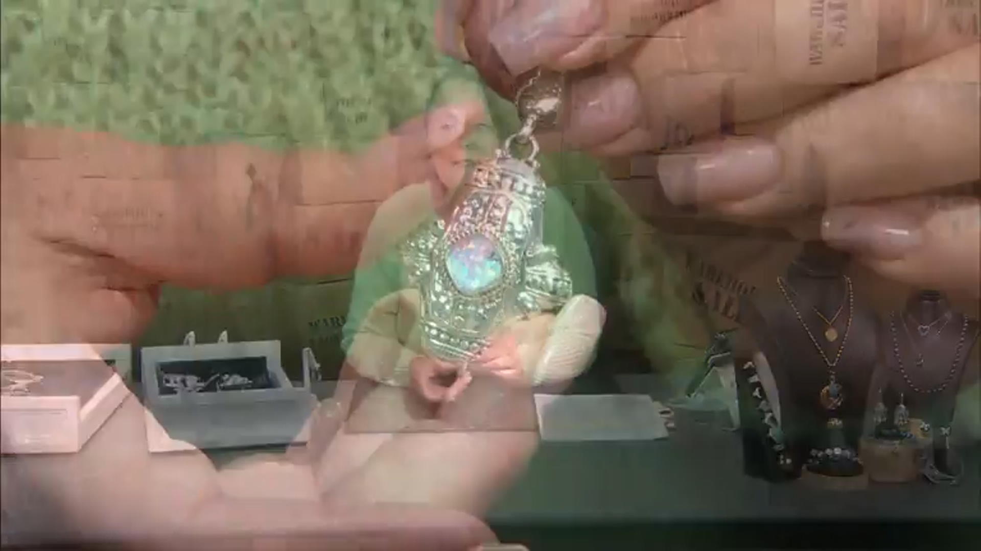 Lab Created Cornflower Blue Opal Silver Enhancer Pendant Video Thumbnail