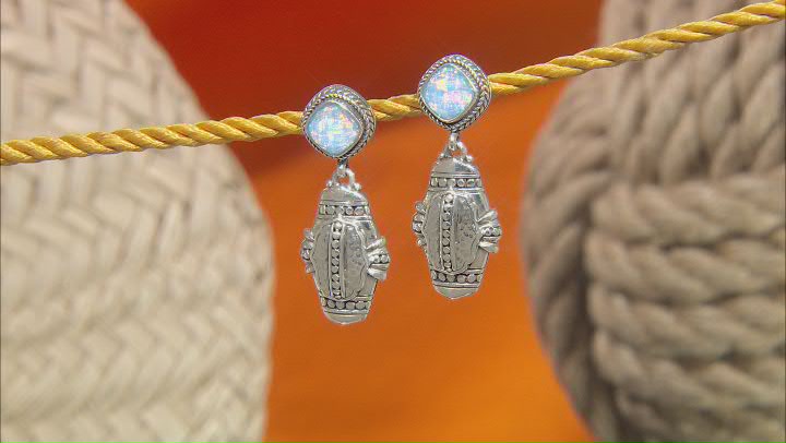 Lab Created Cornflower Blue Opal Silver Earrings Video Thumbnail
