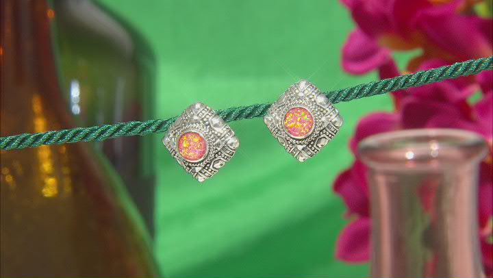Lab Created Alizarin Crimson Opal Quartz Doublet Silver Earrings Video Thumbnail