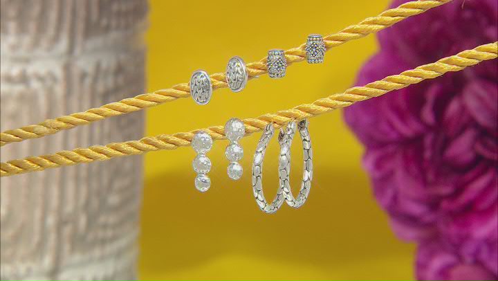 Silver Chainlink & Hammered Set of Hoop and Stud Earrings Video Thumbnail