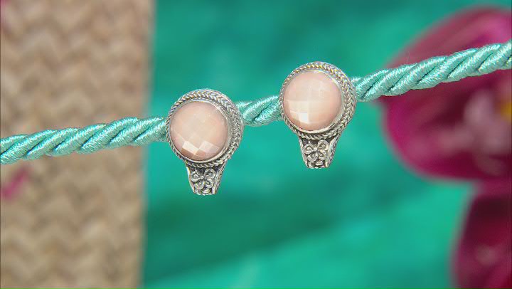 Pink Moonstone Silver Stud Earrings Video Thumbnail