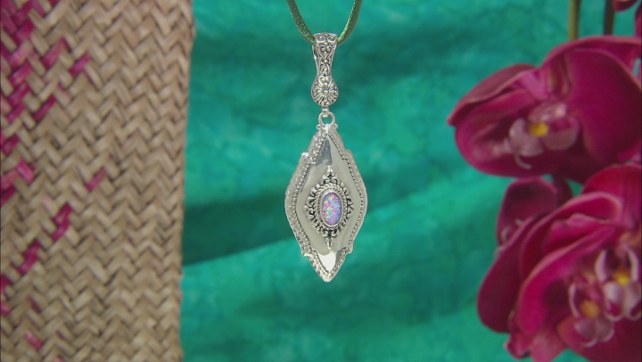 Lavender Lab Created Opal Quartz Doublet Silver Enhancer Pendant 1.28ct Video Thumbnail