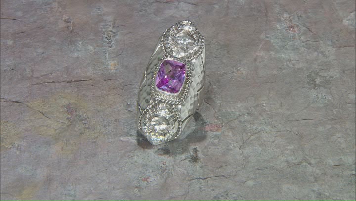 Pink Lab Created Sapphire Silver Ring 4.51ct Video Thumbnail