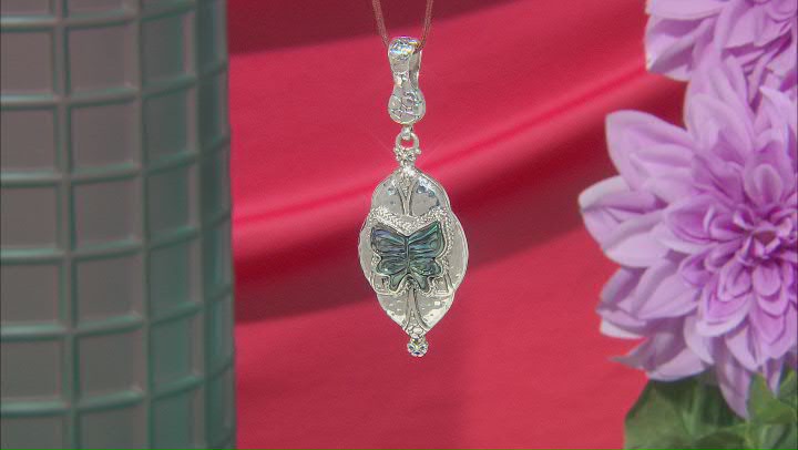 Multi-Color Carved Abalone Shell Butterfly Silver Enhancer Pendant Video Thumbnail