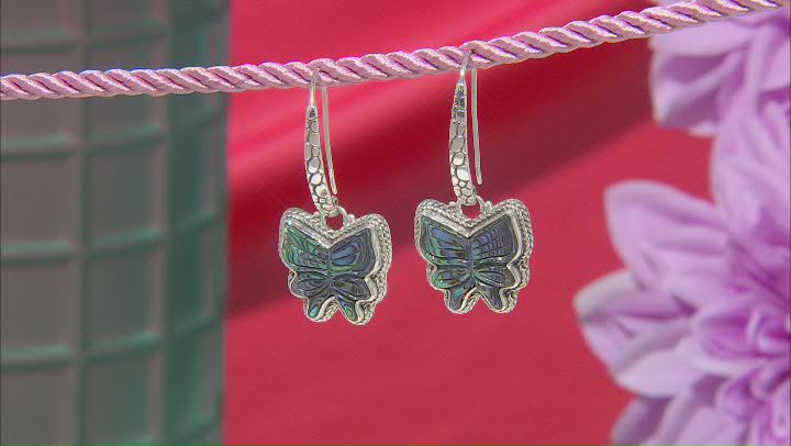 Multi-Color Carved Abalone Butterfly Silver Earrings Video Thumbnail