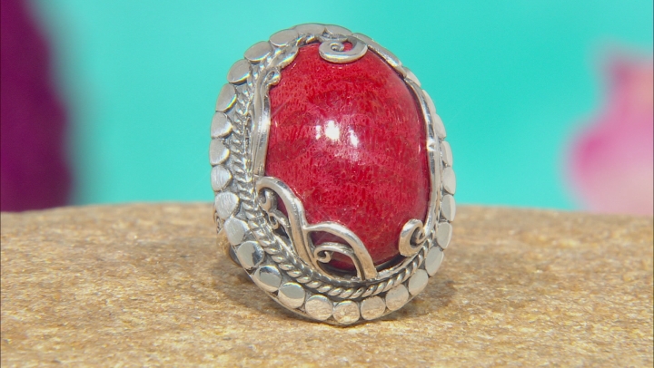 Red Bamboo Coral Silver Ring - SRA673  JTV.com