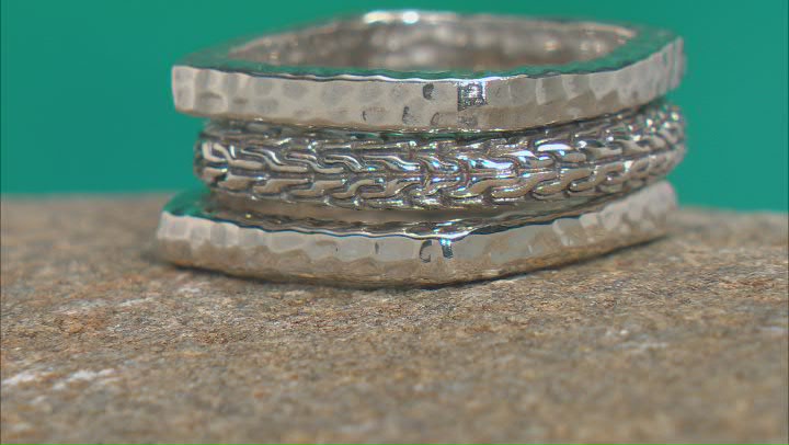 Silver Chainlink & Hammered Stackable Set of 3 Rings Video Thumbnail
