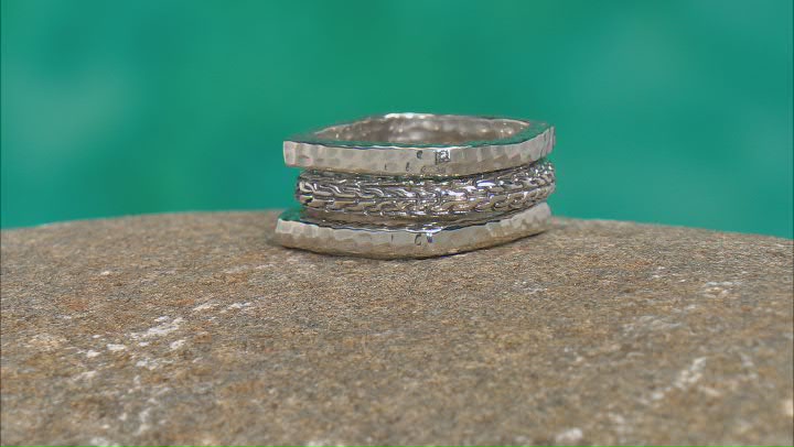 Silver Chainlink & Hammered Stackable Set of 3 Rings Video Thumbnail