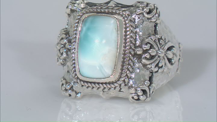 Blue Larimar Silver Hammered Ring Video Thumbnail