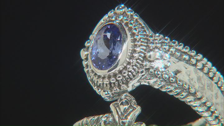 Blue Tanzanite Sterling Silver Bypass Cross Ring .70ct Video Thumbnail
