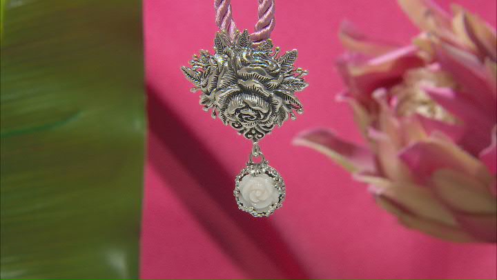 White Carved Mother-of-Pearl Silver Rose Pendant Video Thumbnail