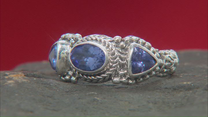 Blue Tanzanite Sterling Silver 3-Stone Ring 1.12ctw Video Thumbnail