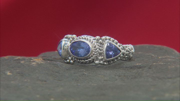 Blue Tanzanite Sterling Silver 3-Stone Ring 1.12ctw Video Thumbnail