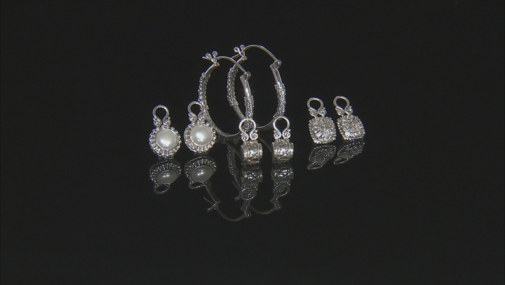 White Cultured Freshwater Pearl Silver Earrings Set Video Thumbnail