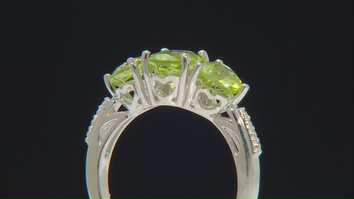Green Peridot Rhodium Over Sterling Silver Ring 2.54ctw Video Thumbnail