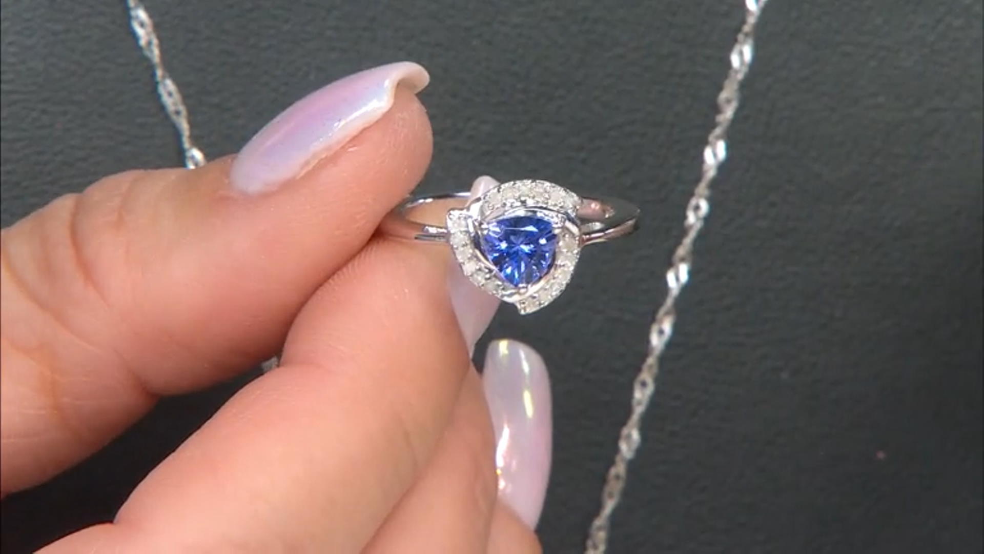 Blue Trillion Tanzanite Rhodium Over Sterling Silver Ring 0.77ctw Video Thumbnail