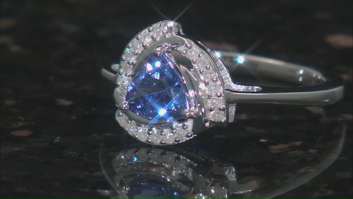 Blue Trillion Tanzanite Rhodium Over Sterling Silver Ring 0.77ctw Video Thumbnail