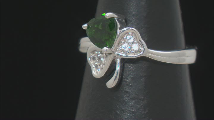Green Chrome Diopside Rhodium Over Sterling Silver Shamrock Ring 0.89ctw Video Thumbnail