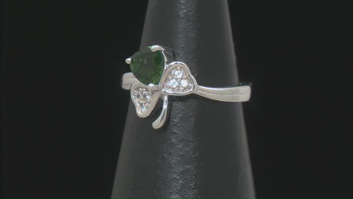 Green Chrome Diopside Rhodium Over Sterling Silver Shamrock Ring 0.89ctw Video Thumbnail