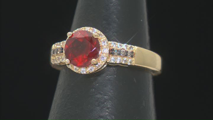Hessonite Garnet With Champagne Diamond & White Zircon 18k Yellow Gold Over Silver Ring 1.52ctw Video Thumbnail