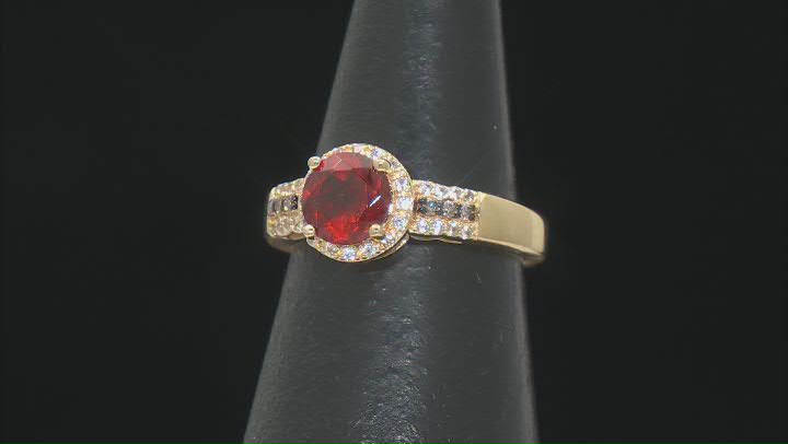 Hessonite Garnet With Champagne Diamond & White Zircon 18k Yellow Gold Over Silver Ring 1.52ctw Video Thumbnail