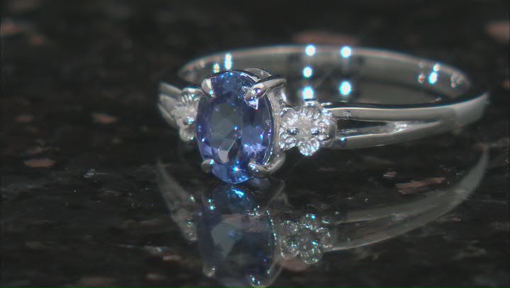 Blue Tanzanite Rhodium Over Sterling Silver Ring 0.69ctw Video Thumbnail