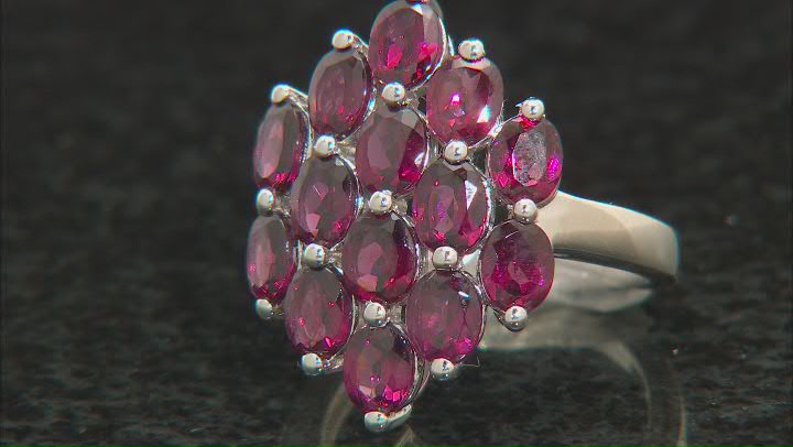 Raspberry Rhodolite Rhodium Over Sterling Silver Ring 5.67ctw Video Thumbnail