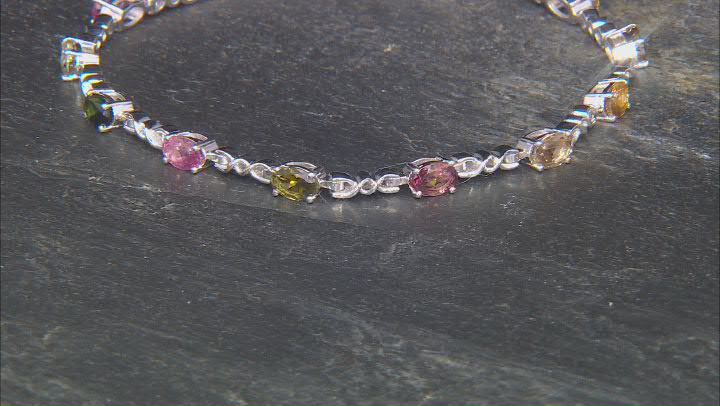 Multi-Tourmaline Rhodium Over Sterling Silver Tennis Bracelet 5.73ctw Video Thumbnail