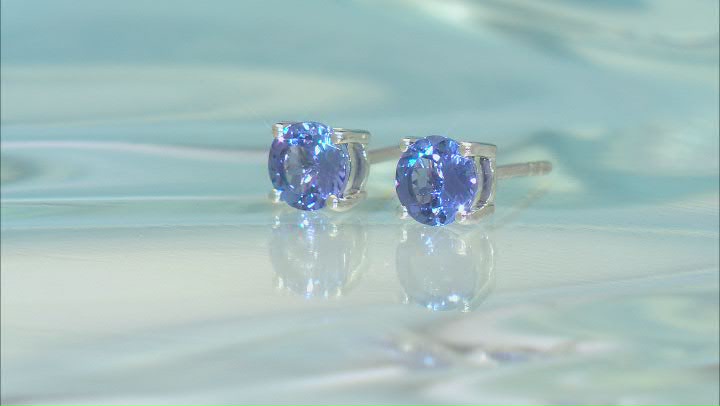 Tanzanite Rhodium Over 10k White Gold Stud Earrings 1.12ctw Video Thumbnail