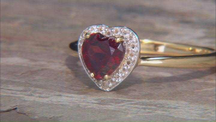 Red Garnet With White Topaz 18k Yellow Gold Over Sterling Silver Ring 0.99ctw Video Thumbnail