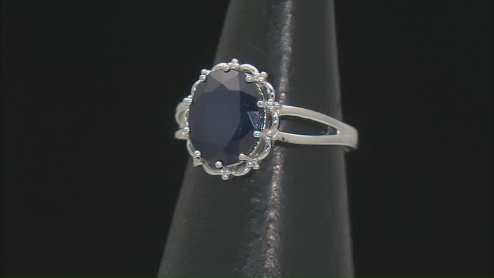 Blue Sapphire Rhodium Over Sterling Silver Ring 3.50ct Video Thumbnail