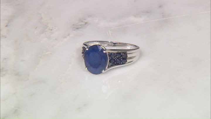 Blue Sapphire Rhodium Over Sterling Silver Ring 4.27ctw Video Thumbnail