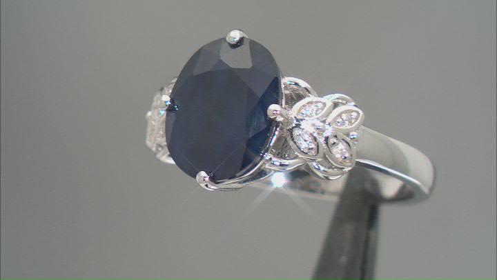 Blue Sapphire Rhodium Over Sterling Silver Ring 3.57ctw Video Thumbnail