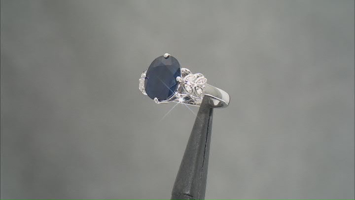 Blue Sapphire Rhodium Over Sterling Silver Ring 3.57ctw Video Thumbnail