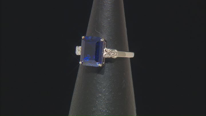 Blue Lab Created Sapphire Rhodium Over Sterling Silver Ring 3.43ct Video Thumbnail