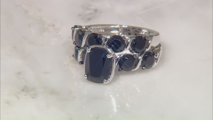 Black Spinel Rhodium Over Sterling Silver Set of Two Rings 5.80ctw Video Thumbnail