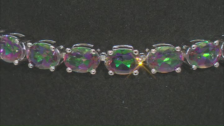 Mystic Fire® Green Topaz Rhodium Over Sterling Silver Tennis Bracelet 22.37ctw Video Thumbnail