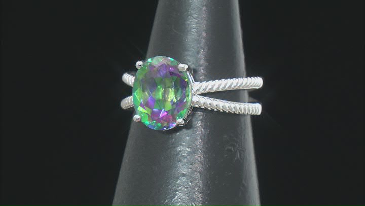 Mystic Fire® Green Topaz Rhodium Over Sterling Silver Ring 3.85ctw Video Thumbnail