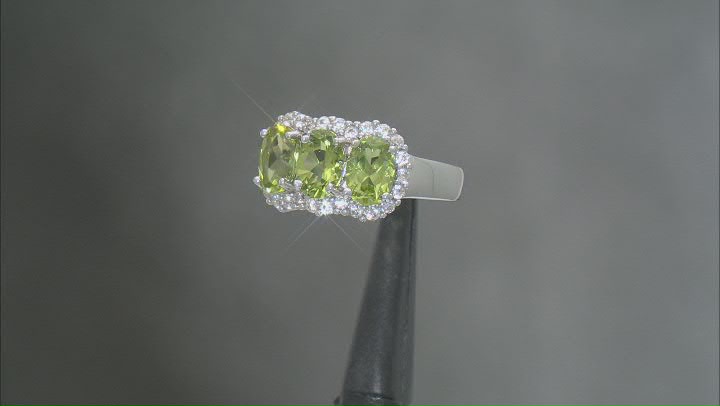 Green Peridot Rhodium Over Sterling Silver Ring 2.49ctw Video Thumbnail